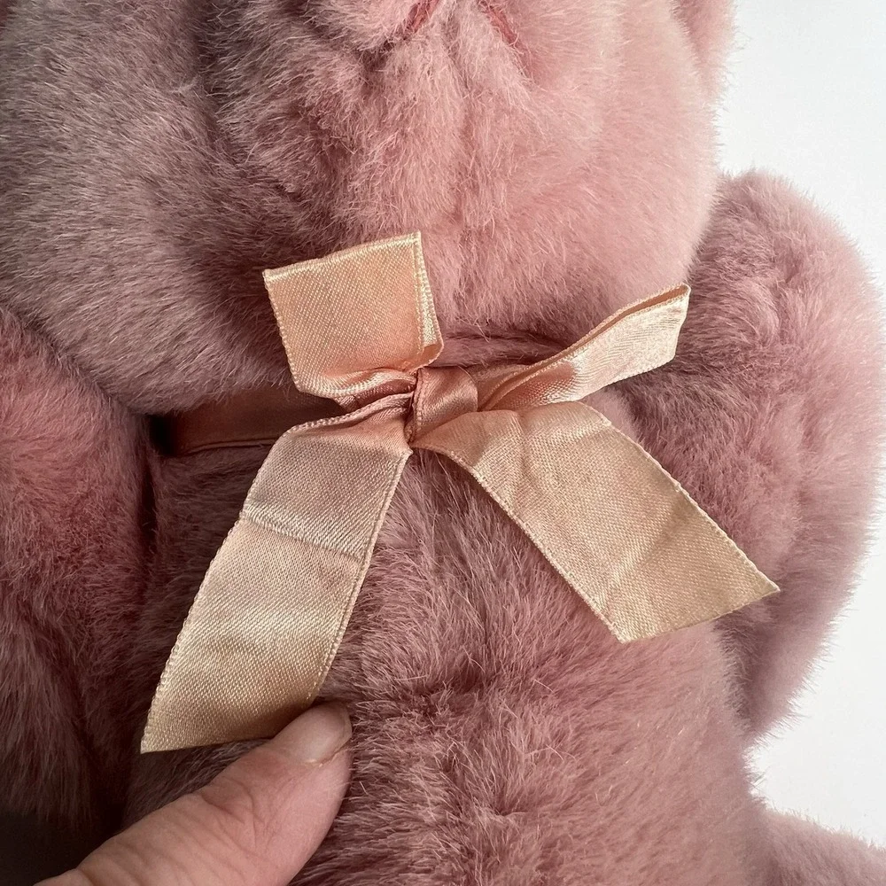 Rare VTG 1989‎ Dakin Dusty Pink Jointed Teddy Bear Bow Plush Stuffed  Animal 14